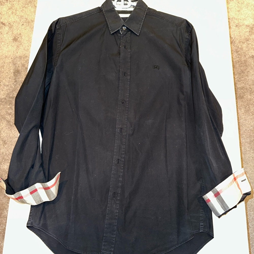 Burberry Black Casual Button Down Shirt with Contrasting Cuffs